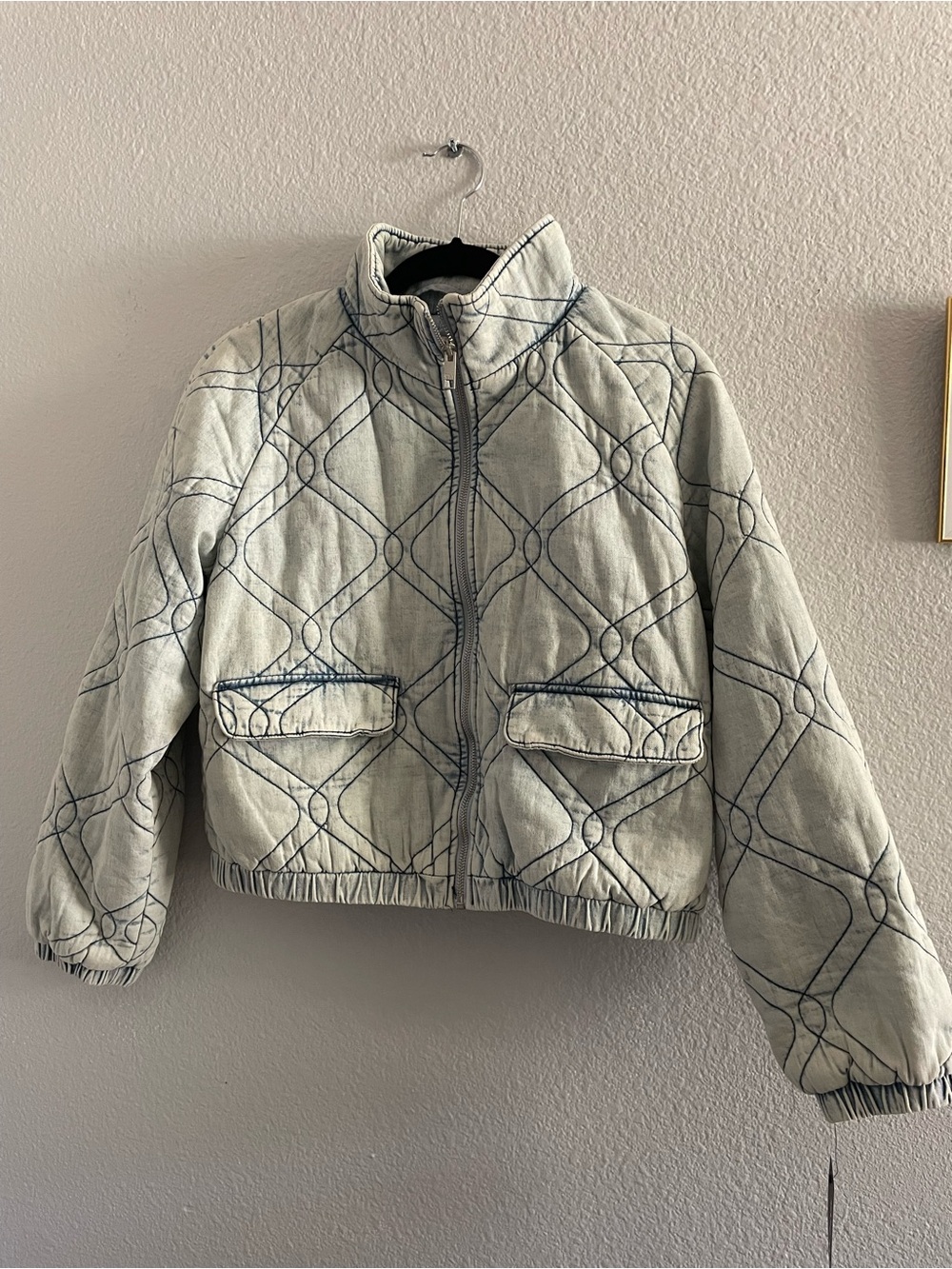 Marc New York Light Gray Quilted Jacket with Navy Trim